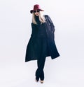 Lady in classic black coat and hat. fashion style Royalty Free Stock Photo