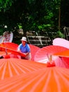 Lady crafting an Thailand Traditional Borsang Umbrella in Chiang Mai