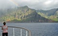 Lady on the Cruise Ship Balcony watching Rainbow Royalty Free Stock Photo