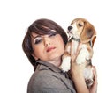 Lady with cute beagle puppy