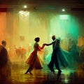 A lady dancing with ghost in ballroom digital art