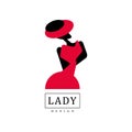 Lady design logo, fashion, beauty salon, studio or boutique, silhouette of young lady in a hat vector Illustration