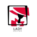 Lady design logo template, red and black fashion and beauty emblem vector Illustration