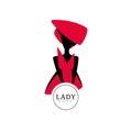Lady design, red and black fashion and beauty logo design, silhouette of young lady in a hat vector Illustration