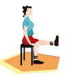 Lady doing exercises with ankle weight cuff vector illustration