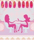 Lady doing manicure in beauty salon , abstract card