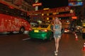 A lady dress stylishly standing in the Chinatown on Yaowarach road Bangkok Thailand