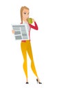 Lady drinking coffee and reading news in newspaper