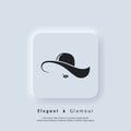 Lady with elegant hat and lips. Beautiful female face. Elegant and Glamour icon, logo. Womens elegant hat. Vector EPS 10.