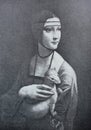 Lady with an ermine by Leonardo Da Vinci in a vintage book Leonard de Vinci, author A. Rosenberg, 1898, Leipzig Royalty Free Stock Photo