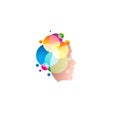 Lady face with colofrul circles, abstract, shampoo vector logo template.