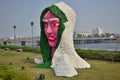 Lady face statue decoration with flowers