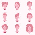 Lady Fashion Style With Hair And Jewelry Icon Set - Vector Royalty Free Stock Photo