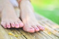 Lady feet with natural background Royalty Free Stock Photo