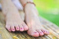 Lady feet with natural background Royalty Free Stock Photo