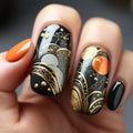 Lady fingers with beautiful nail art with gold lines