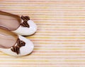 Lady flat ballet shoes on colorful background Royalty Free Stock Photo