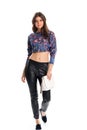 Lady in floral crop top.