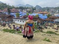 Lady of the Flower Hmong tribe in Bac Ha market, Vietnam Royalty Free Stock Photo