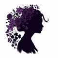 Violet Silhouette Vector: Black And Purple Girl With Flowers