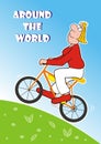 Lady goes around the world on the bicycle