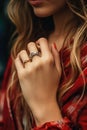 A lady hand with ring with perl, close up created ai Royalty Free Stock Photo