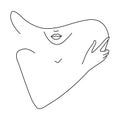 Lady in hat. Fashion saxy woman. One line drawing. Royalty Free Stock Photo
