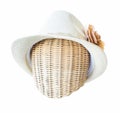 Lady hat on a wickerwork mannequin head isolated on white backgr Royalty Free Stock Photo