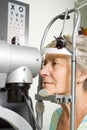 Lady having eye test examination