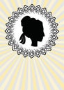 Lady head silhouette, black profile in ornate circle line frame Royalty Free Stock Photo