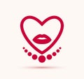 Lady heart vector logo or icon, woman face in a shape of heart, graphic design element.