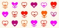 Lady hearts vector logos or icons set, woman faces in a shape of heart, graphic design elements, attractive lips love Valentine