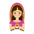 A lady holding diya. Diwali light holding lady. Royalty Free Stock Photo