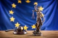 Lady Justice and European Union flag. Symbol of law and justice Royalty Free Stock Photo