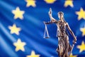 Lady Justice and European Union flag. Symbol of law and justice Royalty Free Stock Photo