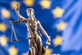 Lady Justice and European Union flag. Symbol of law and justice Royalty Free Stock Photo