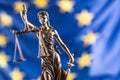 Lady Justice and European Union flag. Symbol of law and justice Royalty Free Stock Photo