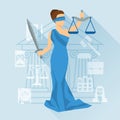 Lady justice illustration in flat design style Royalty Free Stock Photo