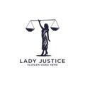 Lady justice law firm logo design inspirations, strong female figure holding with scales vector illustrations