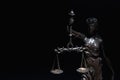 Lady Justice with scales of truth against black background. Conceptual image of justice, law and legal system. Copy space