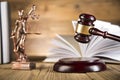 Lady of justice, Wooden & gold gavel and books Royalty Free Stock Photo