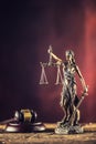 Lady Justicia holding sword and scale bronze figurine with judge