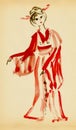The lady in kimono dancing