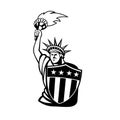 Lady Liberty with Torch and USA American Stars and Stripes Shield Mascot Black and White