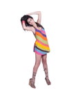 Lady in daily look, wear colorful mini dress