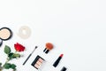 Lady makeup products classic red lipstick Royalty Free Stock Photo