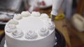 Lady making cream cake