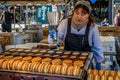 Lady making dorayaki