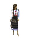 Lady Mannequin in national traditional balkanic, moldavian, romanian costume isolated over white