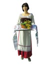 Lady Mannequin in national traditional balkanic, moldavian, romanian costume isolated over white